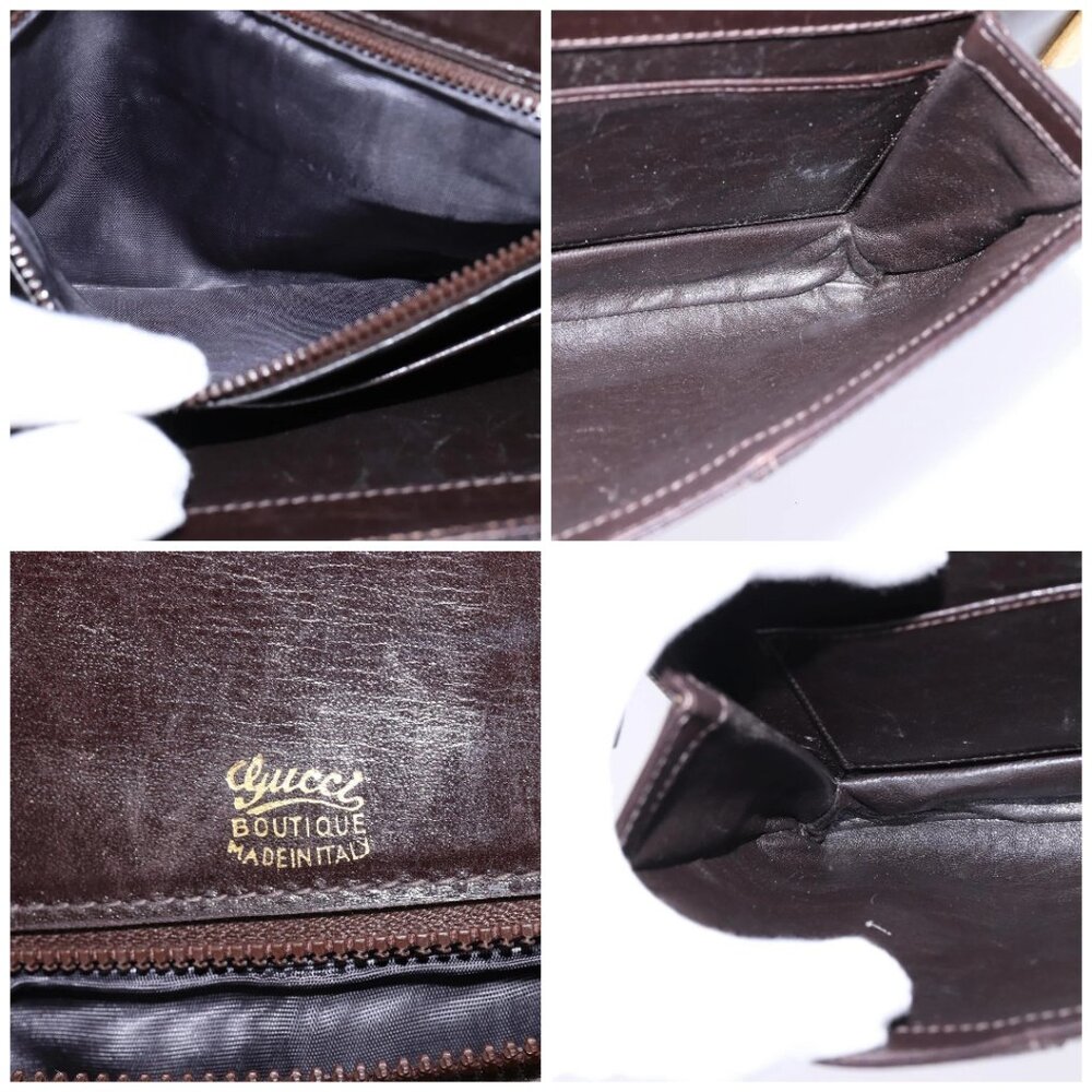 GUCCI Web Sherry Line Shoulder Bag Leather Dark Brown Gold Red Auth ep11429 - Picture 15 of 16
